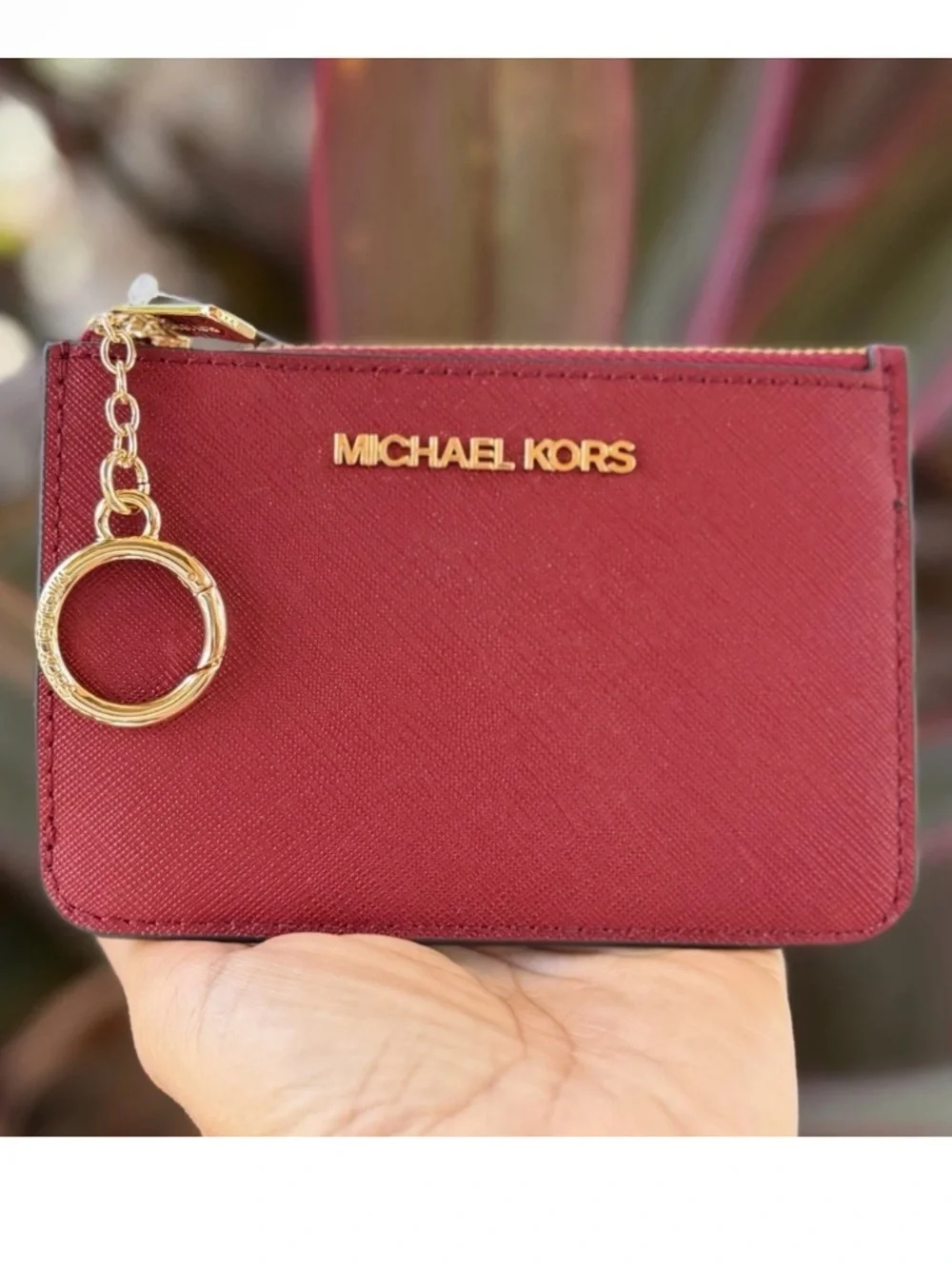 Michael Kors Jet Set Travel SM Coin ID Card Key Holder Wallet Cherry